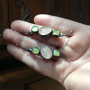 Beautiful vintage sterling silver 925 rose quartz chalcedony dangle earrings